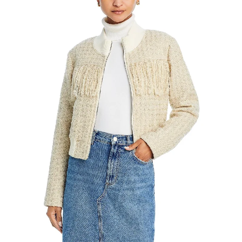 Mother Womens Swisher Tweed Fringe Windbreaker Jacket Wool Jacket Cashmere Jacket Tweed Jacket