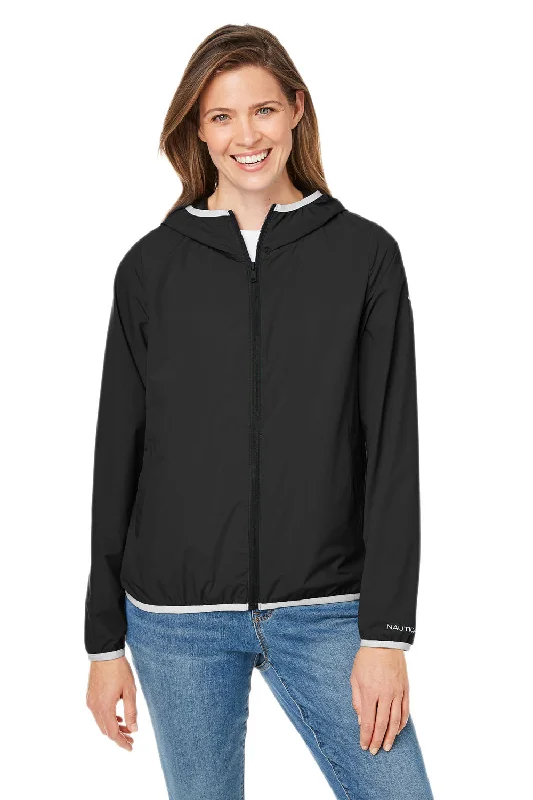 Nautica Womens Stillwater Water Resistant Full Zip Hooded Windbreaker Jacket - Black Appliqued Jacket Beaded Jacket Sequined Jacket Nautica Womens Stillwater Water Resistant Full Zip Hooded Windbreaker Jacket - Black Appliqued Jacket Beaded Jacket Sequined Jacket