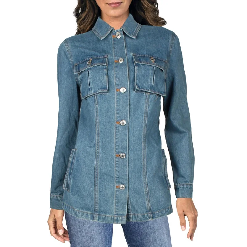PLM Womens Pockets Jean Denim Jacket Bomber Jacket Anorak Windbreaker