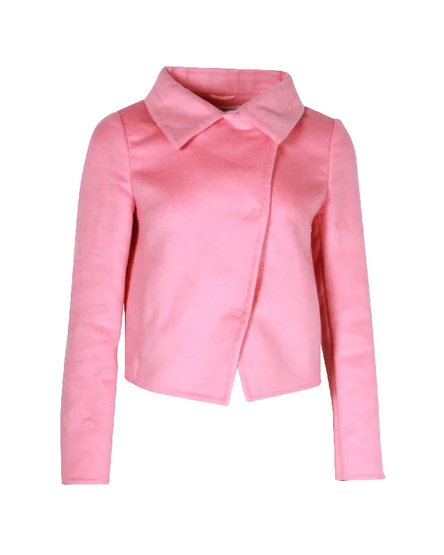 Prada Asymmetrical Front Jacket in Pink Wool Denim Jacket Leather Jacket Suede Jacket Prada Asymmetrical Front Jacket in Pink Wool Denim Jacket Leather Jacket Suede Jacket