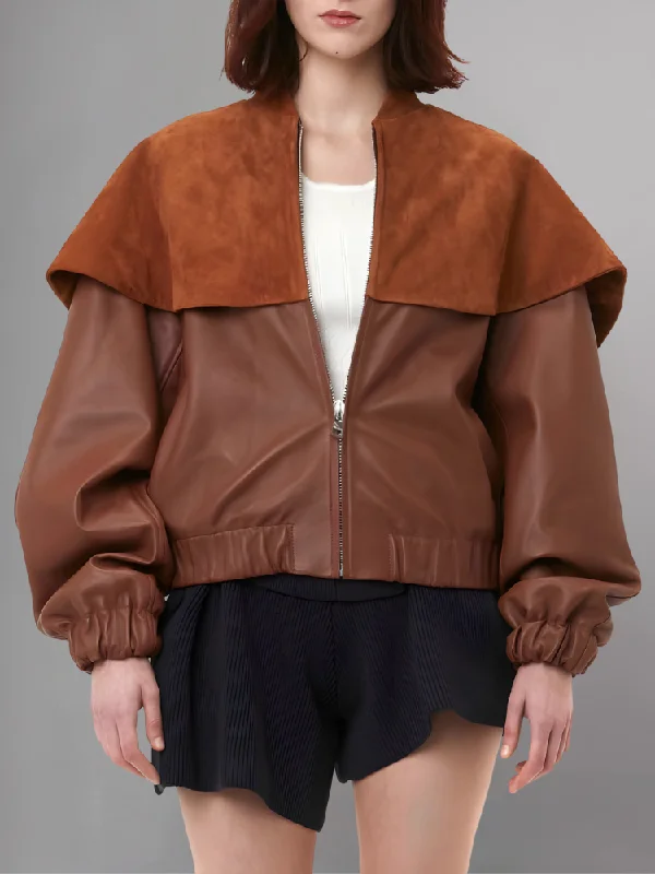 Safari Leather Jacket in Tan Brown Oversized Jacket Tailored Jacket Straight Jacket