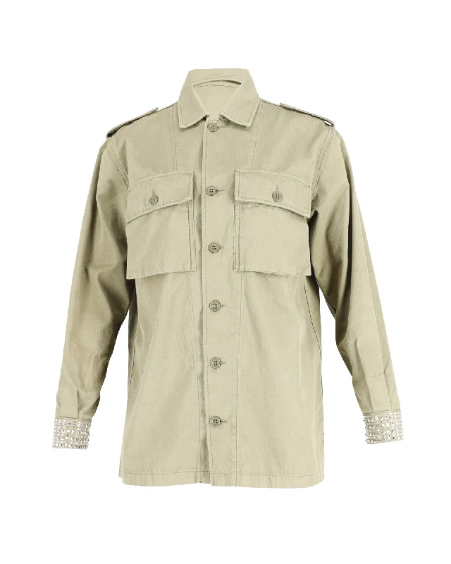 Saint Laurent Embellished Cuff Military Jacket in Light Khaki Cotton Striped Jacket Polka Dot Jacket Floral Jacket Saint Laurent Embellished Cuff Military Jacket in Light Khaki Cotton Striped Jacket Polka Dot Jacket Floral Jacket