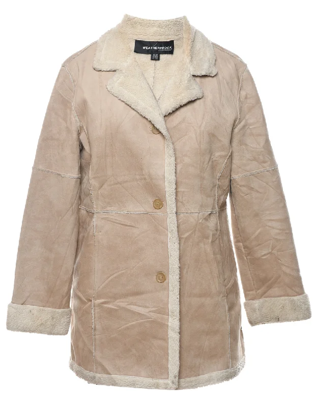Single Breasted Beige Suede Shearling Lined Jacket - M Trench Coat Raincoat Waterproof Jacket Single Breasted Beige Suede Shearling Lined Jacket - M Trench Coat Raincoat Waterproof Jacket