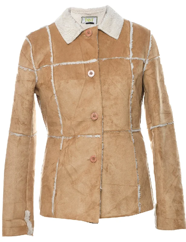 Single Breasted Beige & White Faux Shearling Lined Jacket - M Faux Fur Jacket Real Fur Jacket Shearling Jacket Single Breasted Beige & White Faux Shearling Lined Jacket - M Faux Fur Jacket Real Fur Jacket Shearling Jacket
