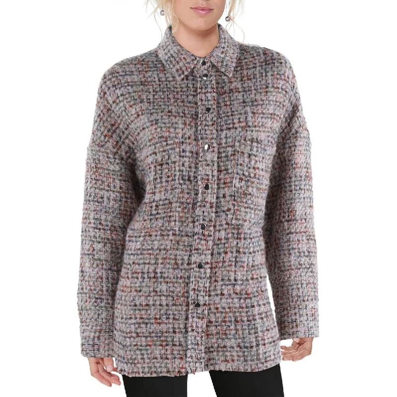 Stella + Lorenzo Womens Tweed Lightweight Shirt Jacket Ribbed Jacket Pleated Jacket Ruffled Jacket Stella + Lorenzo Womens Tweed Lightweight Shirt Jacket Ribbed Jacket Pleated Jacket Ruffled Jacket