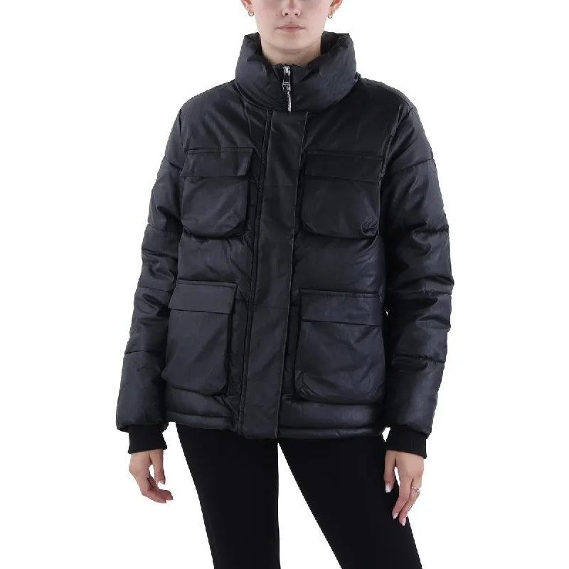 Steve Madden Womens Faux Leather Cold Weather Puffer Jacket Embroidered Jacket Appliqued Jacket Beaded Jacket Steve Madden Womens Faux Leather Cold Weather Puffer Jacket Embroidered Jacket Appliqued Jacket Beaded Jacket