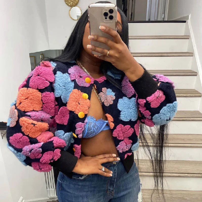 Vintage Flocked Floral Crew Neck Bishop Sleeve Button Front Crop Bomber Jacket Fleece Jacket Down Jacket Parka Vintage Flocked Floral Crew Neck Bishop Sleeve Button Front Crop Bomber Jacket Fleece Jacket Down Jacket Parka