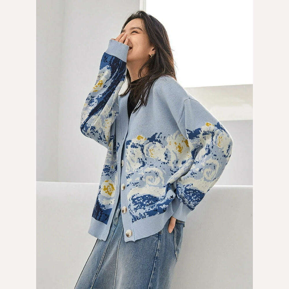 Winter Cardigan for Women 2023 Designer Knitted Sweater Coat Female New Fashion Printing Thick V-neck Casual Oversize Jumpers Embroidered Appliqued Beaded