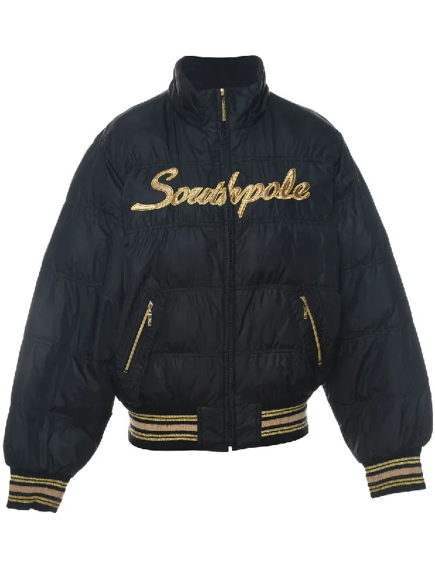 Zip Front Puffer Jacket - XL Appliqued Jacket Beaded Jacket Sequined Jacket