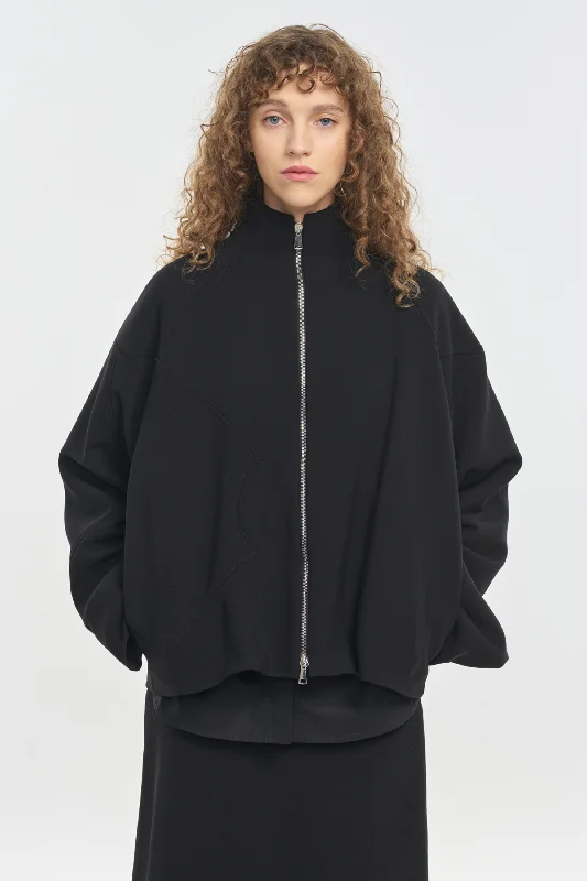 Black bistretch wool patchwork coat Vegan Leather Trench