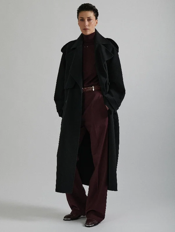 Black double-faced wool belted coat Chic Winter Coat