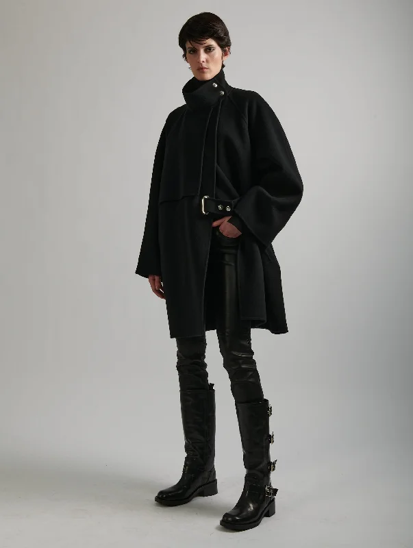 Black double-faced wool high-collar coat Warm Down Parka