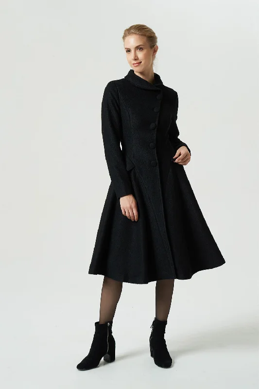 vintage black knee length wool coat 1973 Fitted Faux Suede Blazer