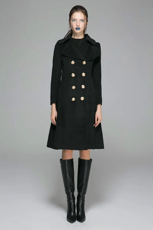 Black Winter Wool Coat 1370# Sporty Zip-Up Jacket