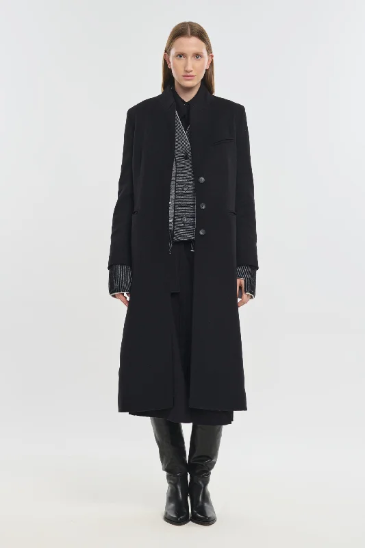 Black wool cashmere tailored coat Lightweight Utility Jacket