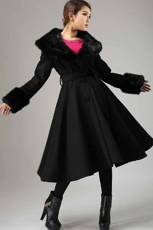 Single Breasted wool Coat with Faux Fur Collar & Cuffs 0729# Padded Ski Jacket