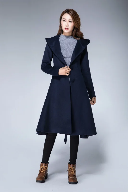 coat with hood, belted coat 1868# Military-Inspired Jacket
