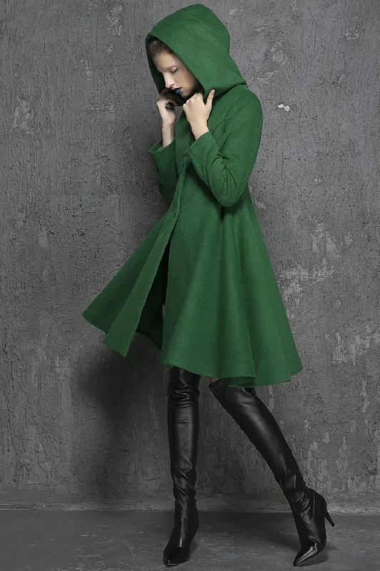 Green swing wool coat for winter 1349# Collared Pea Coat