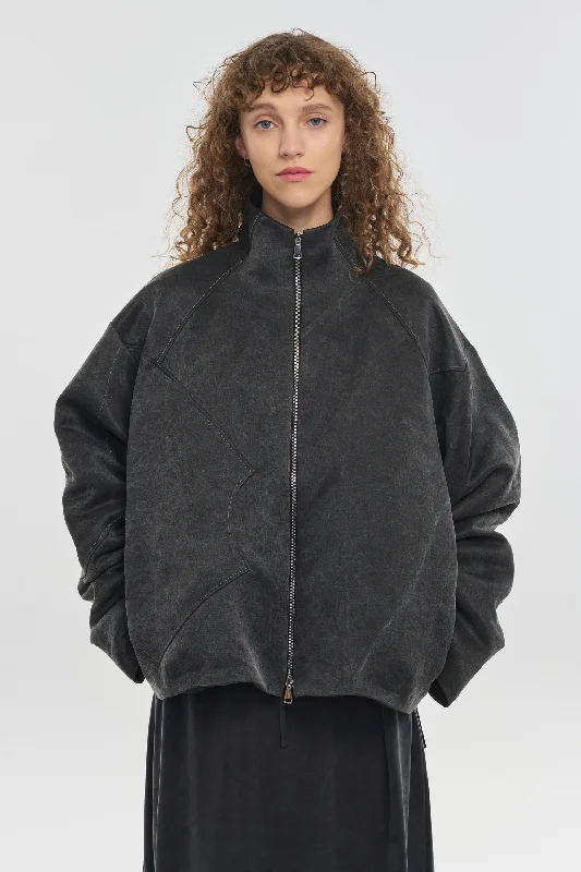 Faded black washed cotton cupro patchwork coat Military-Inspired Jacket