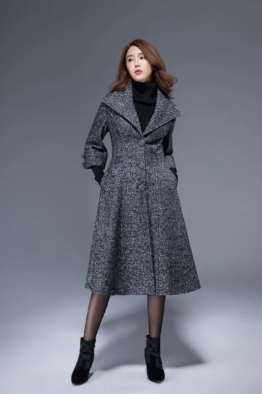 gray midi wool coat womens winter warm coat 1825# Soft Thermal Overcoat