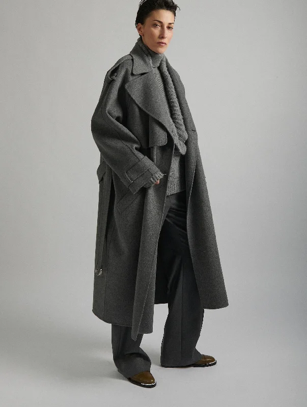 Grey double-faced wool belted coat Cozy Fleece Hoodie