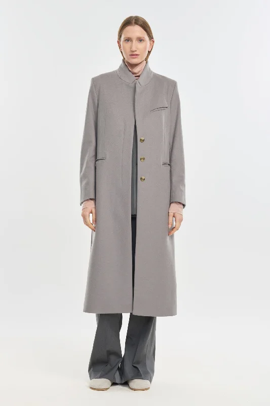 Grey wool cashmere tailored coat Double-Breasted Trench