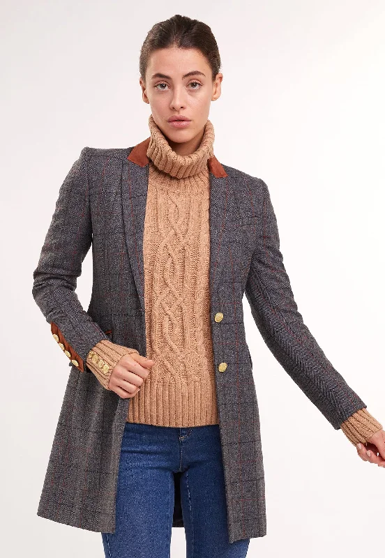 Kempton Coat - Mid Blue Check Cropped Fleece Jacket