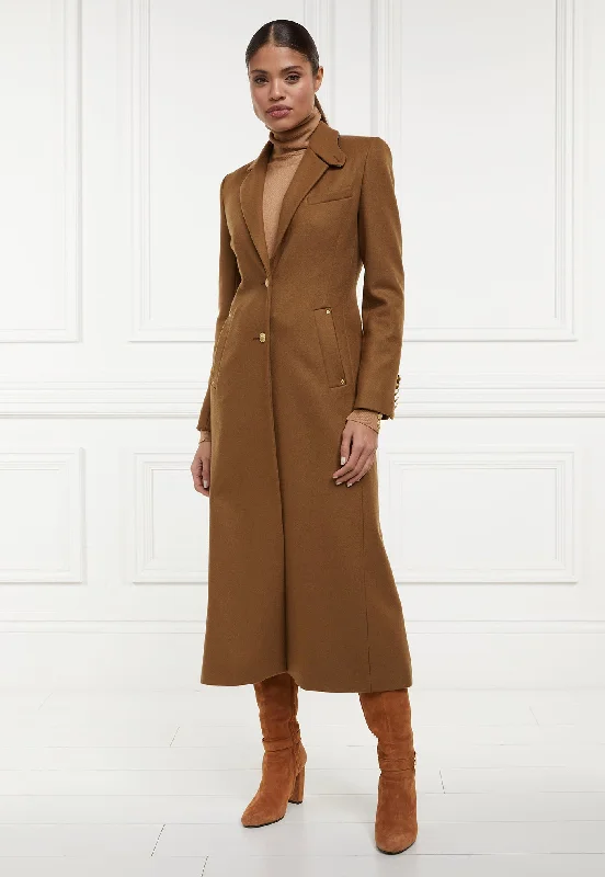 Regency Coat Full Length - Dark Camel Button-Up Cardigan Coat