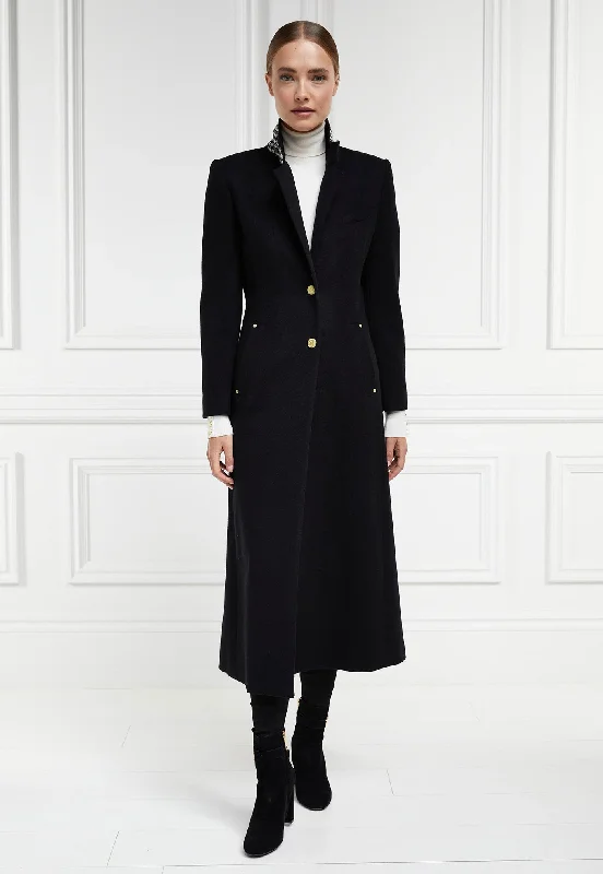 Regency Coat Full Length - Soft Black Luxe Satin Long Coat
