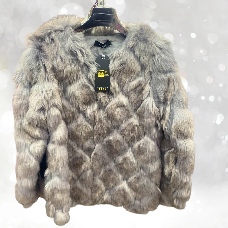 OLVIA full sleeve faux fur coat - Grey Plaid Checkered Coat