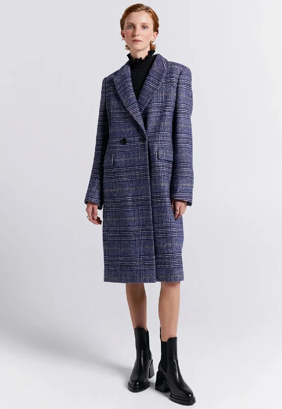 Acreage Double Breasted Coat - Plaid Navy Insulated Snow Jacket