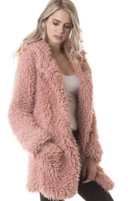 Karla, Long sleeve soft textured faux coats with pockets Modern Asymmetric Coat