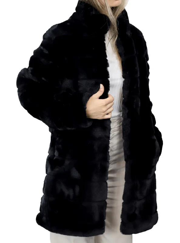 La Fiorentina Plush Faux Coat - Black Hooded Puffer Anorak