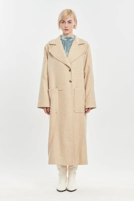 Light beige alpaca wool tailored coat Open-Knit Duster Coat