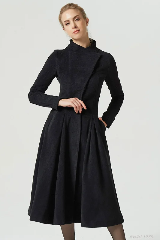 stylish long black wool coat for women 1978# Belted Crossover Blazer