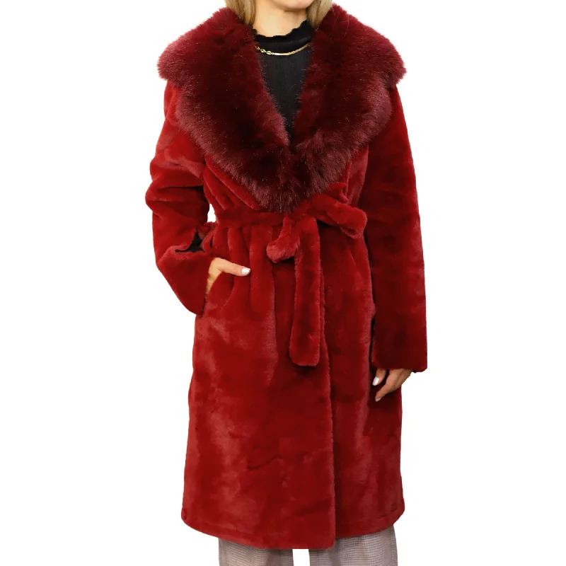 Long Faux Fur Waist Coat - Red Soft Thermal Overcoat