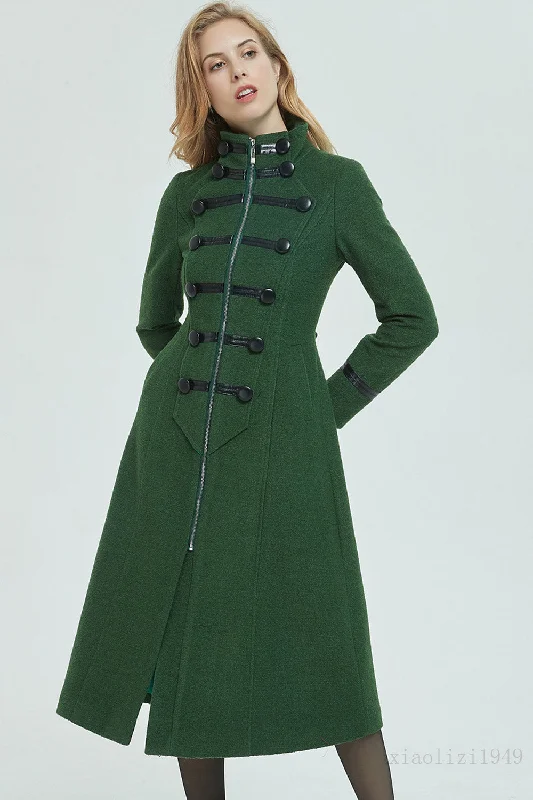 Long wool coat, winter coat, womens coat, green coat 1949# Luxe Faux Fur Coat