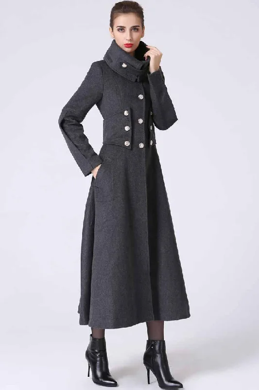 Gray Military swing wool coat for winter 1063# Stylish Bomber Jacket