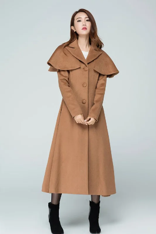 Maxi Wool Coat With Capelet For Women 1599# Warm Hooded Poncho