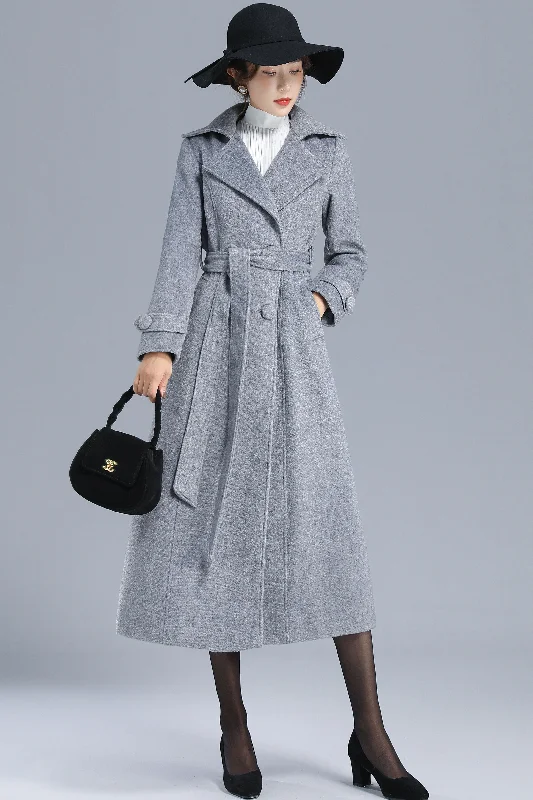 Minimalist Wool Belted Coat Women 3209 Warm Hooded Poncho