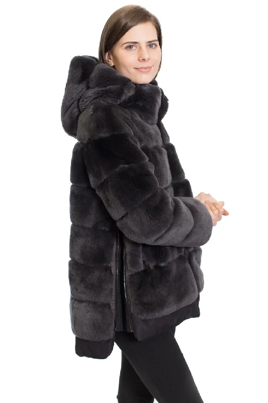 MIRNY - Fur Coat with Wide Collar and Hood Waterproof Rain Jacket