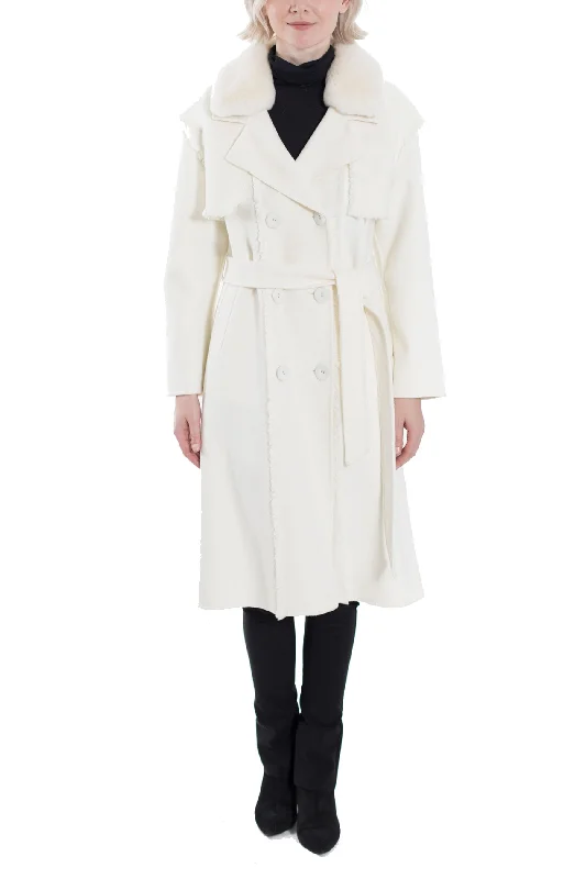 MONTVALE - Wool Coat with Faux Fur Trim Collar Belted Wool Overcoat