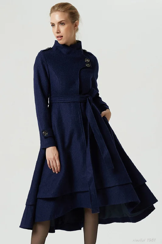 vintage inspired navy blue tiered wool coat 1981# Cozy Fleece Hoodie