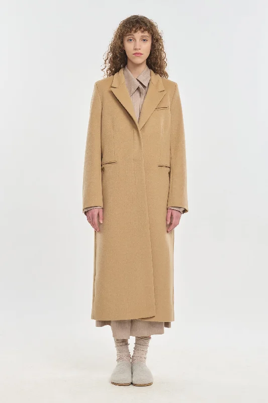 Oatmeal wool cashmere tailored coat Sleek Leather Jacket