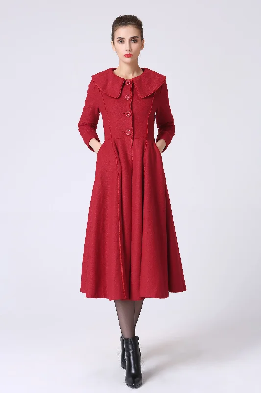 Red cashmere coat winter coat warm women coat 1065# Vegan Leather Trench