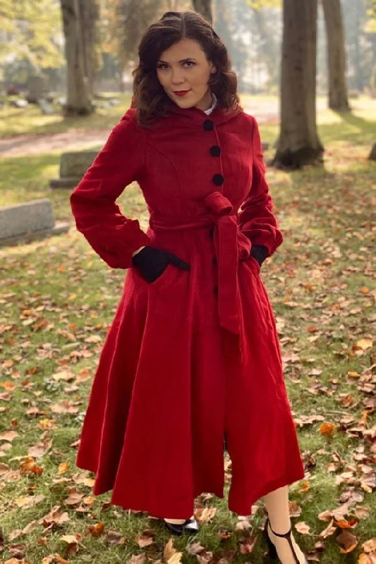 Red hooded maxi wool coat 3225 Warm Down Parka