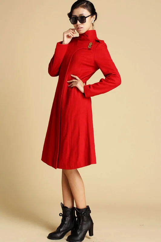 Red Wool Coat Winter Jacker 0343# Fitted Tailored Blazer