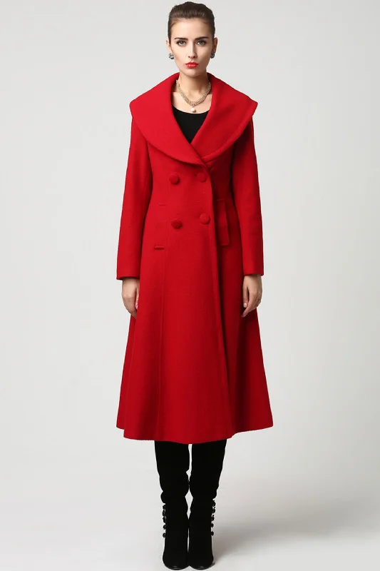 Red wool coat winter warm women coat 1116# Double-Breasted Trench