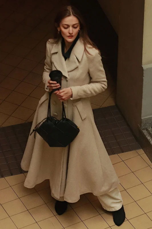 Retro Beige Long wool coat  3159 Velvet Evening Cape