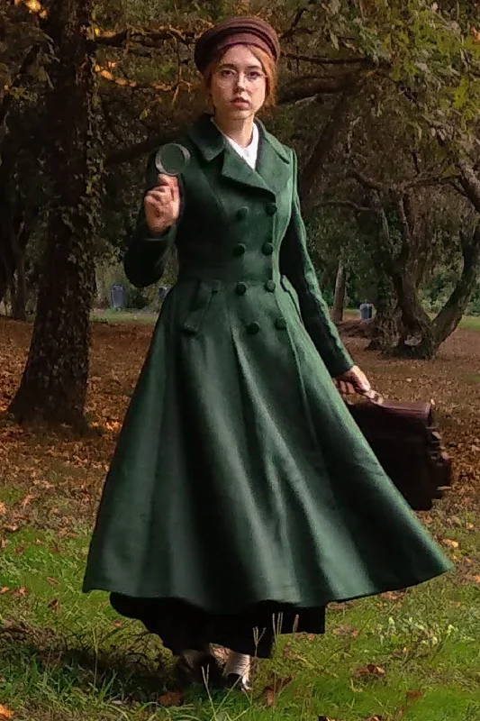 Retro green Long winter wool coat  3221 Boho Fringe Cardigan
